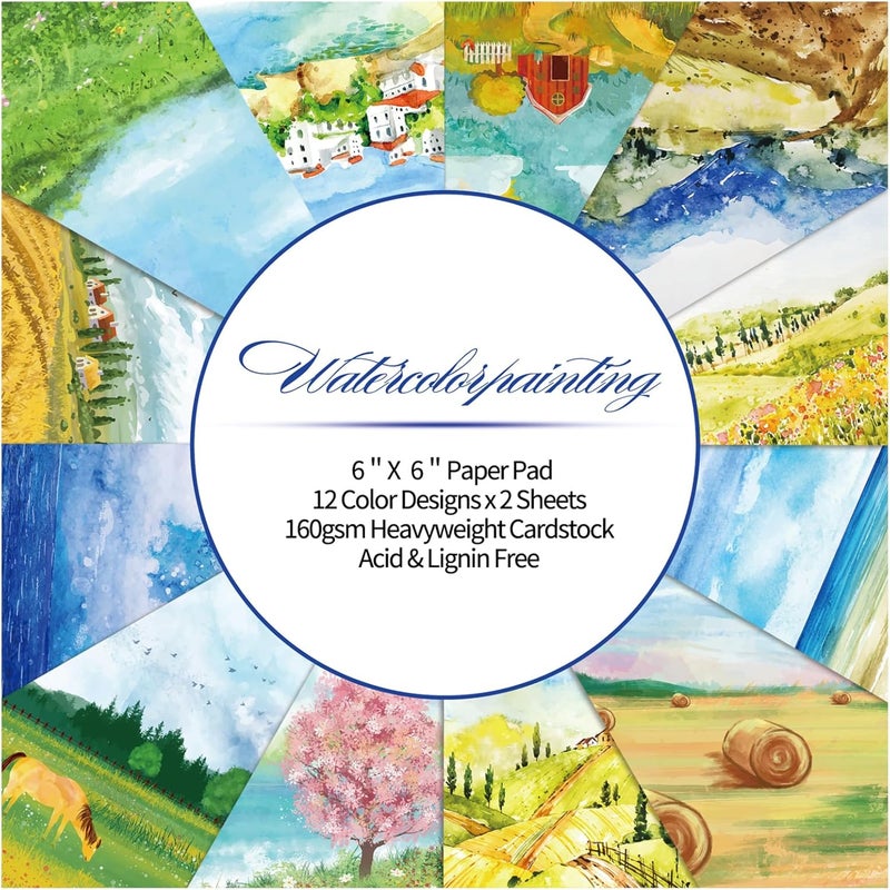 Qianshan 24 Sheets 12 Designs Scrapbook Paper Pad,6"×6” Single-Sided Decopodge Craft Cardstock Paper,Christmas Scrapbooking DIY Decorative Background Cardmaking Supplies.Landscape - Image 1